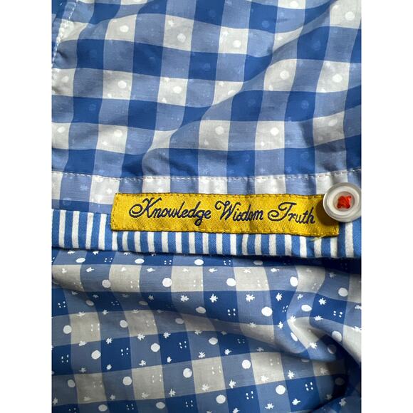 Robert Graham size L shirt, button up plaid blue/white short sleeve office - Picture 6 of 6